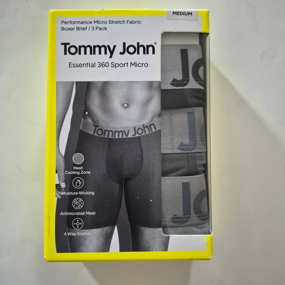 Tommy John Essential 360 Sport Micro Boxer Brief 3 Pack Mens Medium Black Grey